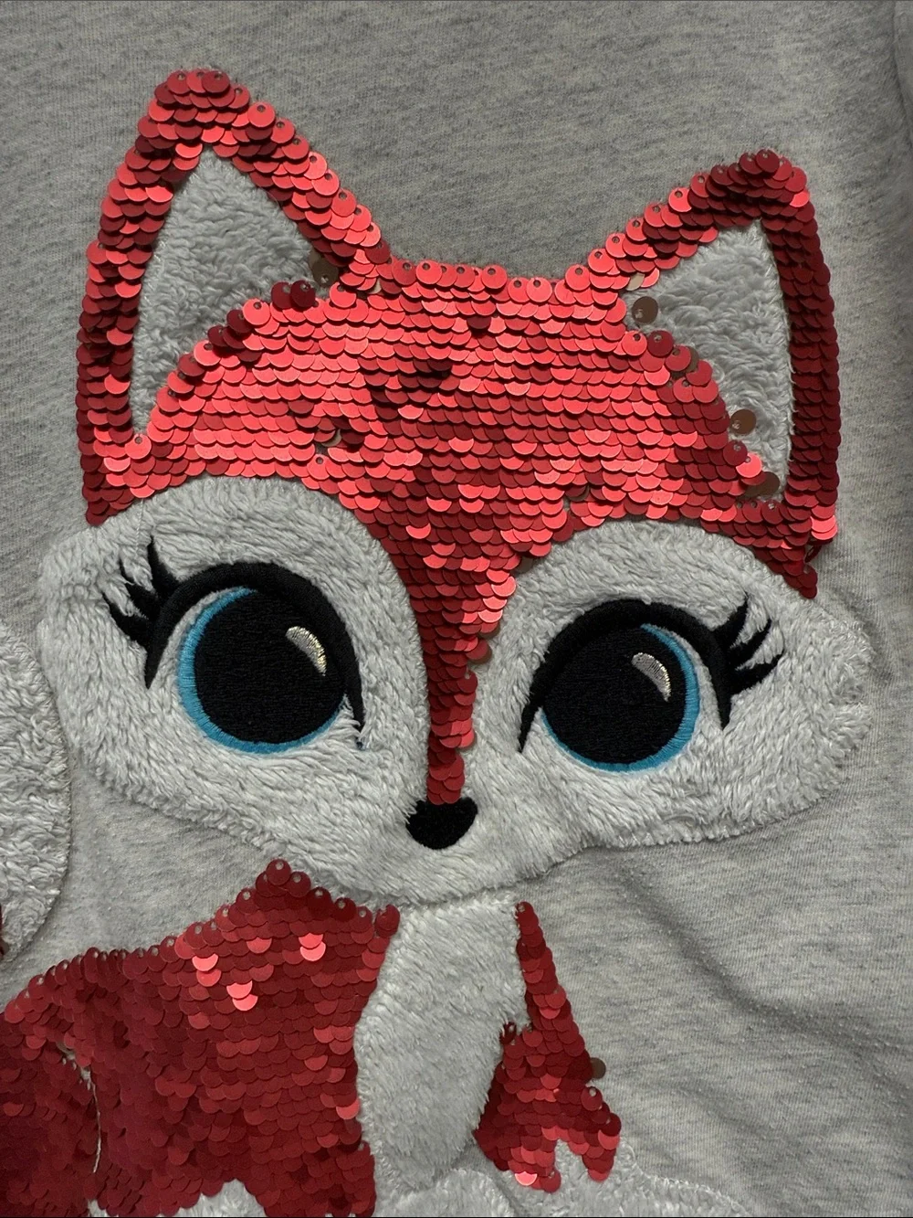 Justice Gray Long-Sleeve Top with Pink Sequin Fox
